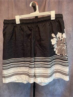 Trader Bay Black Floral Stripe Swim Shorts